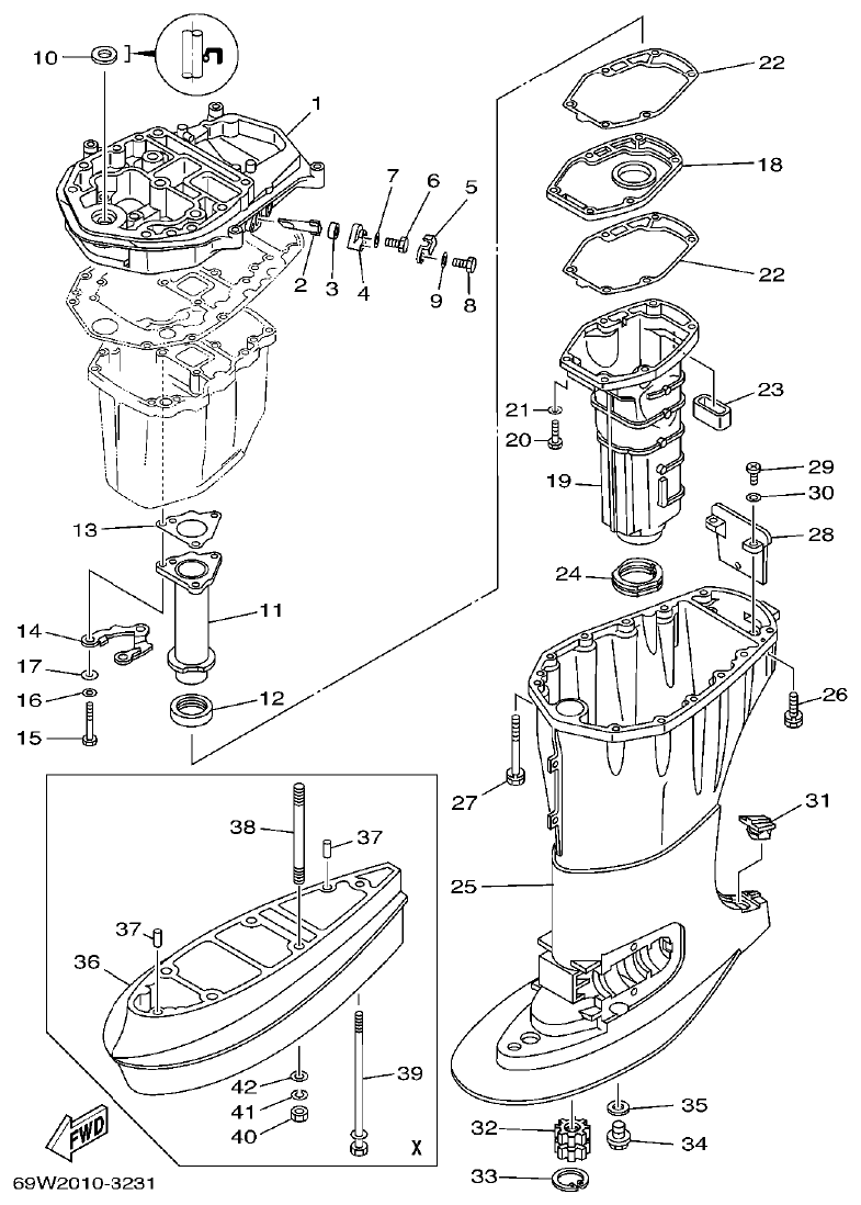 Yamaha FT60B UPPER CASING parts diagram